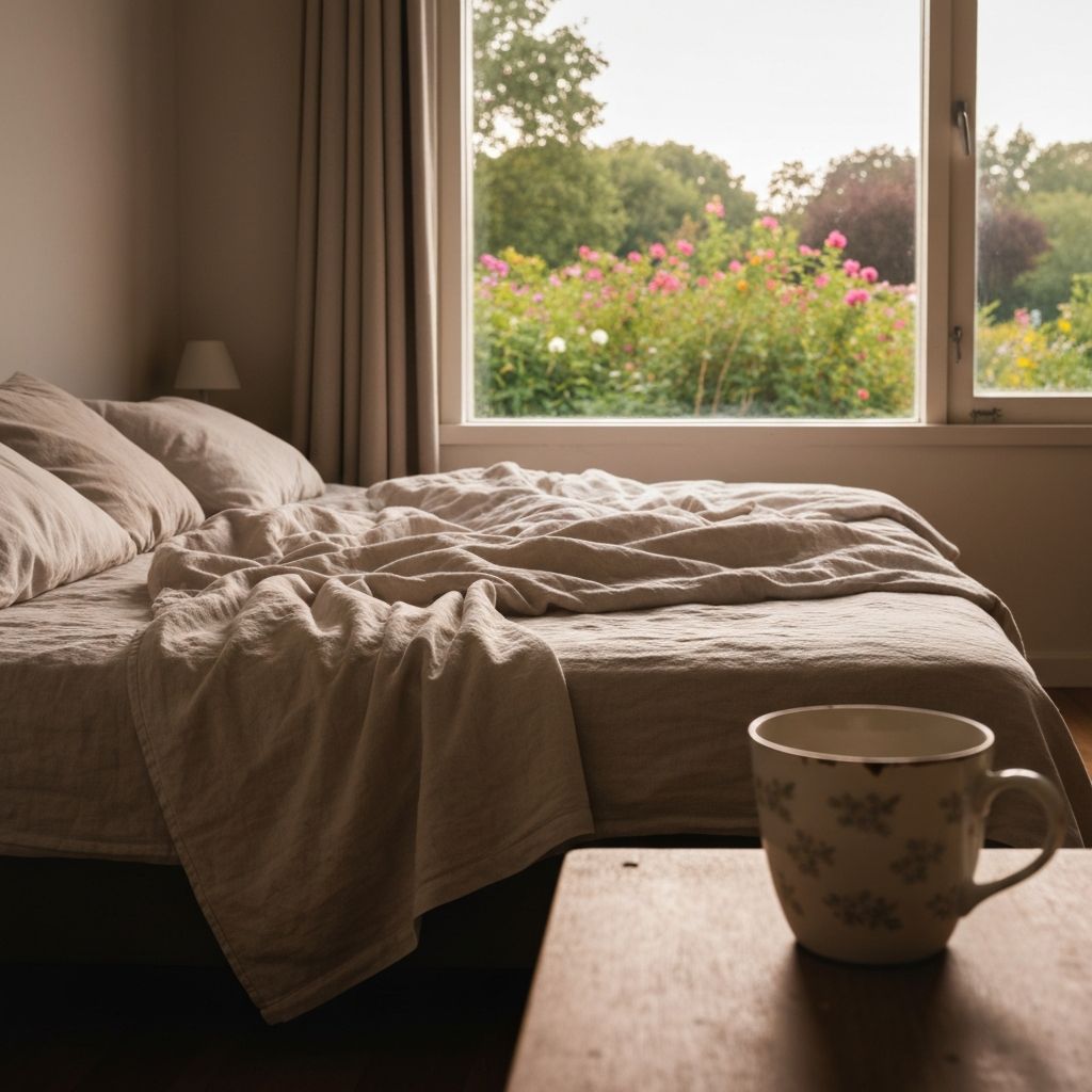 Peaceful bedroom with natural light and restorative setting
